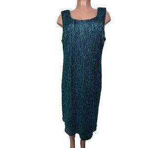 R&M Richards Sleeveless Sheath Dress Women's Size 16 Metallic Teal Knee Length